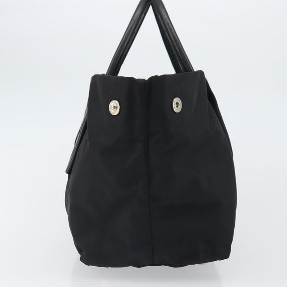 PRADA Ribbon Hand Bag Nylon Leather Black Silver Auth mr1914