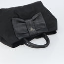 PRADA Ribbon Hand Bag Nylon Leather Black Silver Auth mr1914-6