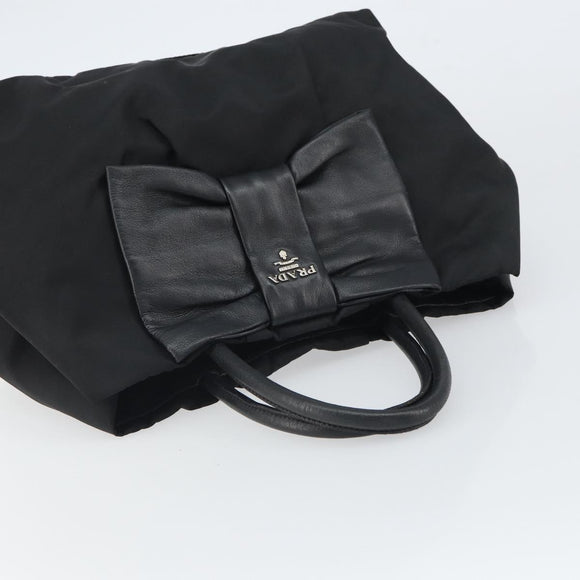 PRADA Ribbon Hand Bag Nylon Leather Black Silver Auth mr1914