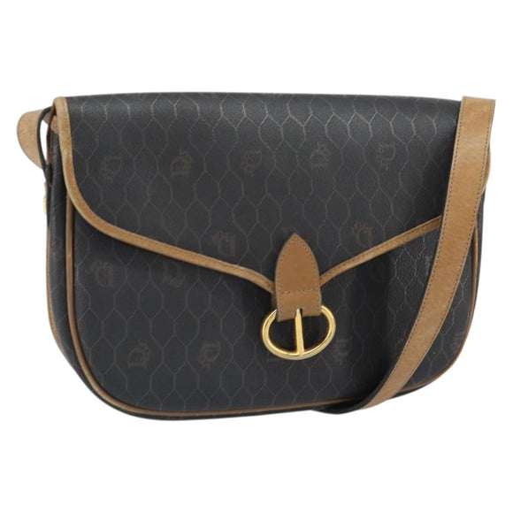 Christian Dior Honeycomb Canvas Shoulder Bag Black Gold Auth mr1916