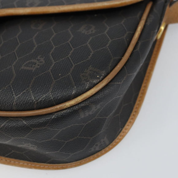 Christian Dior Honeycomb Canvas Shoulder Bag Black Gold Auth mr1916