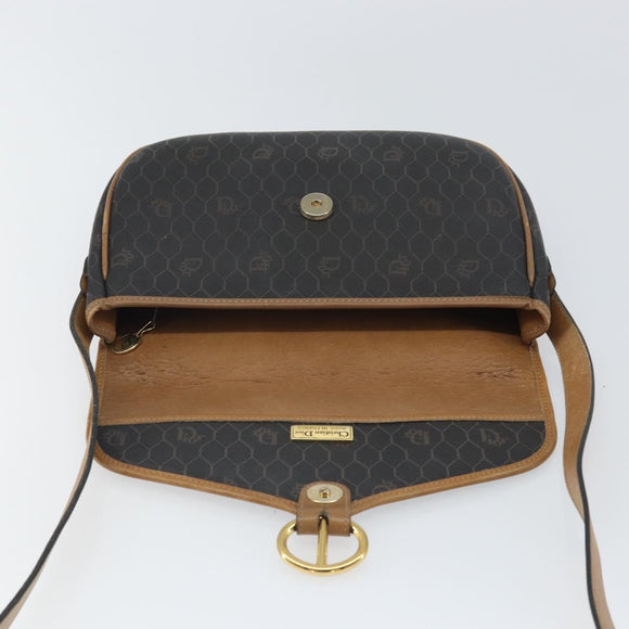 Christian Dior Honeycomb Canvas Shoulder Bag Black Gold Auth mr1916