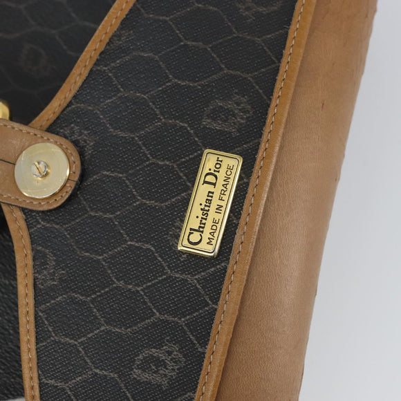 Christian Dior Honeycomb Canvas Shoulder Bag Black Gold Auth mr1916