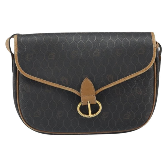 Christian Dior Honeycomb Canvas Shoulder Bag Black Gold Auth mr1916