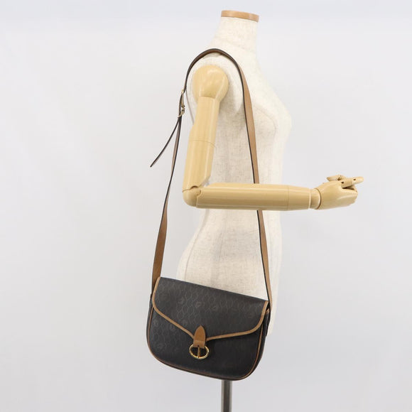 Christian Dior Honeycomb Canvas Shoulder Bag Black Gold Auth mr1916