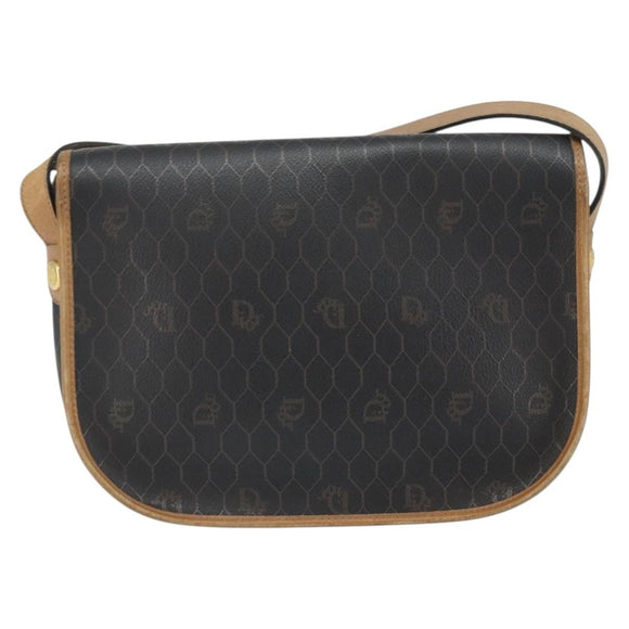 Christian Dior Honeycomb Canvas Shoulder Bag Black Gold Auth mr1916
