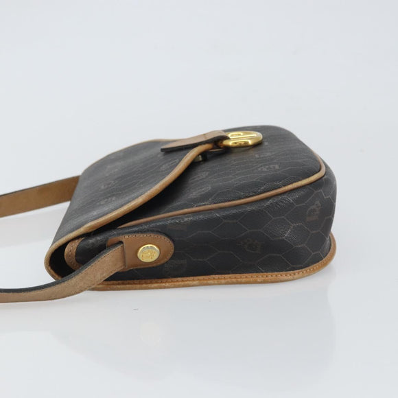 Christian Dior Honeycomb Canvas Shoulder Bag Black Gold Auth mr1916