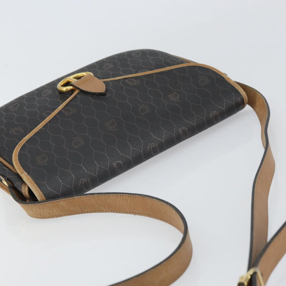 Christian Dior Honeycomb Canvas Shoulder Bag Black Gold Auth mr1916