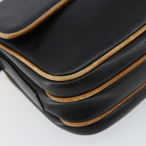 CELINE Shoulder Bag Leather Black Gold Auth mr1919