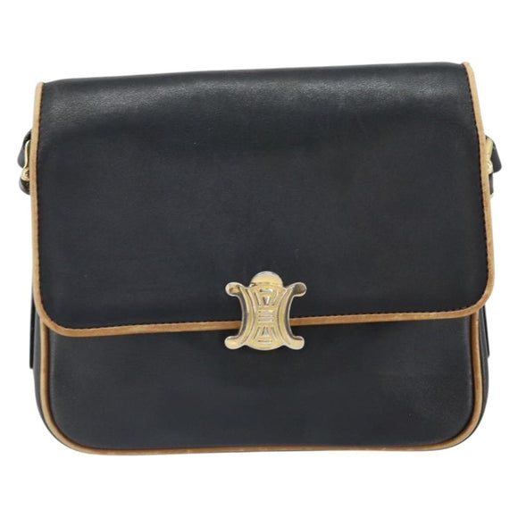 CELINE Shoulder Bag Leather Black Gold Auth mr1919