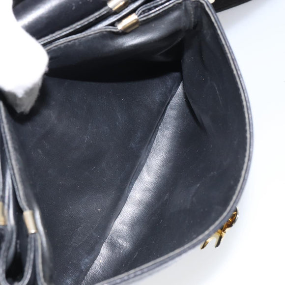 CELINE Shoulder Bag Leather Black Gold Auth mr1919