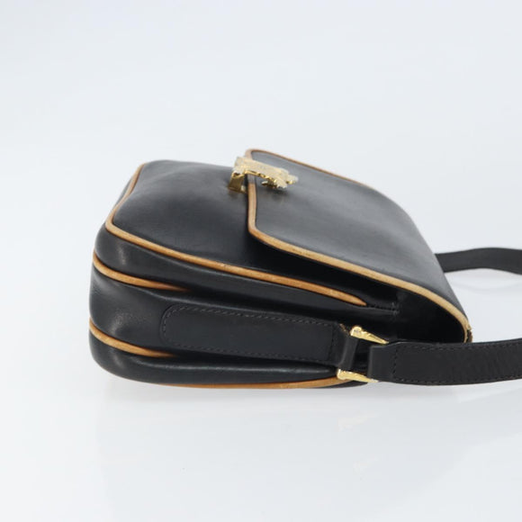 CELINE Shoulder Bag Leather Black Gold Auth mr1919