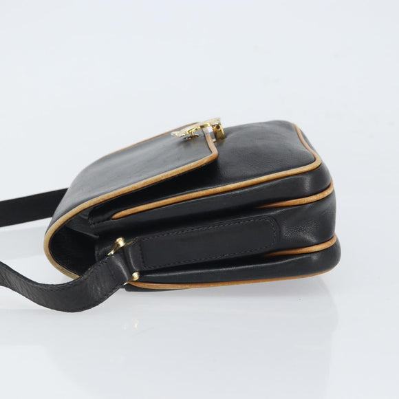 CELINE Shoulder Bag Leather Black Gold Auth mr1919