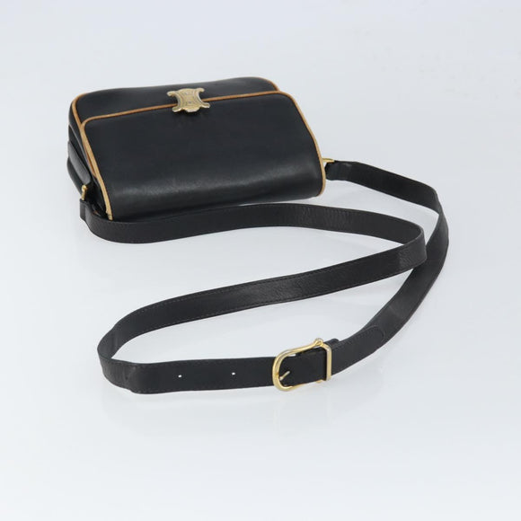 CELINE Shoulder Bag Leather Black Gold Auth mr1919