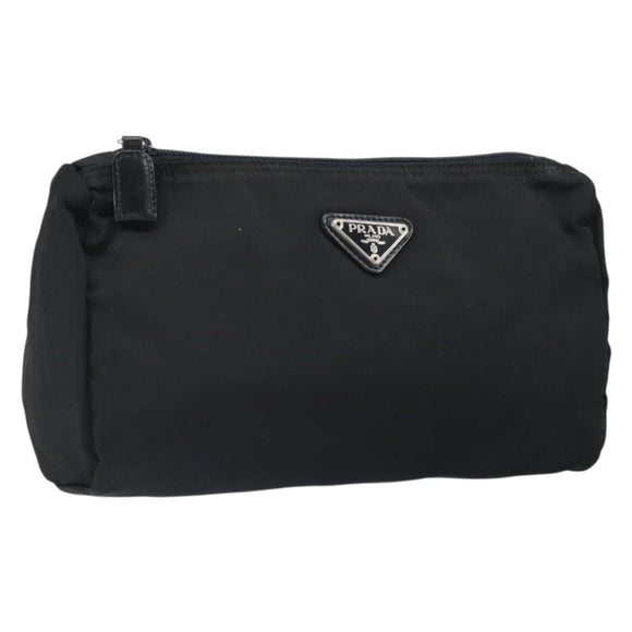 PRADA Pouch Nylon Black Silver Auth mr1921