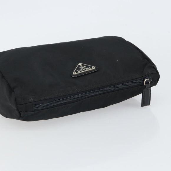 PRADA Pouch Nylon Black Silver Auth mr1921