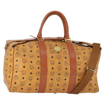 MCM Vicetos Logogram Boston Bag PVC Leather 2way Brown Gold Auth mr1923