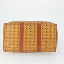 MCM Vicetos Logogram Boston Bag PVC Leather 2way Brown Gold Auth mr1923-5