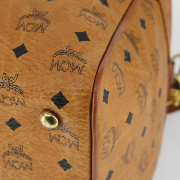MCM Vicetos Logogram Boston Bag PVC Leather 2way Brown Gold Auth mr1923