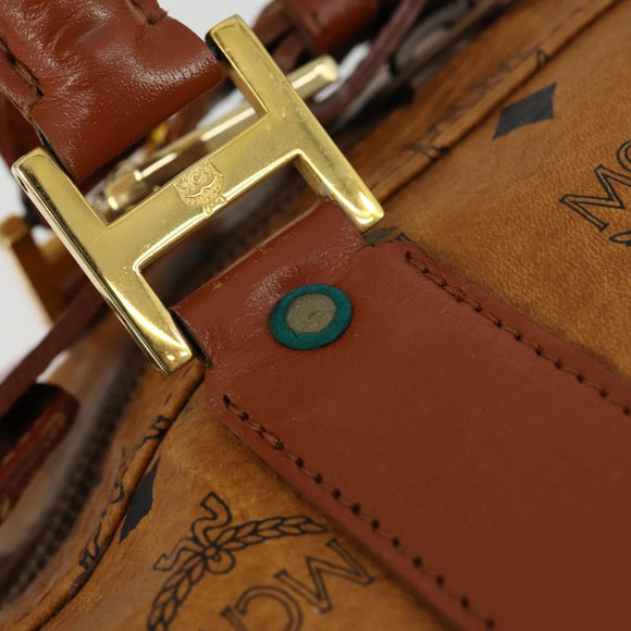 MCM Vicetos Logogram Boston Bag PVC Leather 2way Brown Gold Auth mr1923