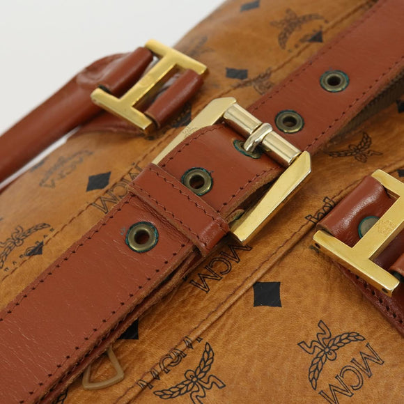 MCM Vicetos Logogram Boston Bag PVC Leather 2way Brown Gold Auth mr1923