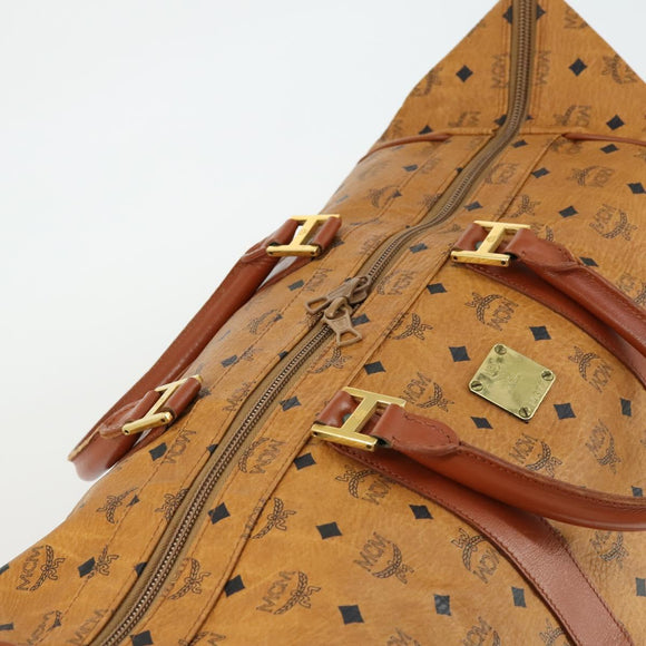 MCM Vicetos Logogram Boston Bag PVC Leather 2way Brown Gold Auth mr1923