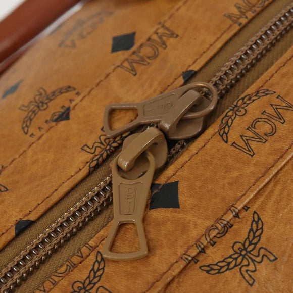 MCM Vicetos Logogram Boston Bag PVC Leather 2way Brown Gold Auth mr1923