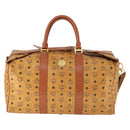 MCM Vicetos Logogram Boston Bag PVC Leather 2way Brown Gold Auth mr1923-13