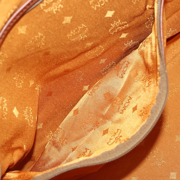 MCM Vicetos Logogram Boston Bag PVC Leather 2way Brown Gold Auth mr1923