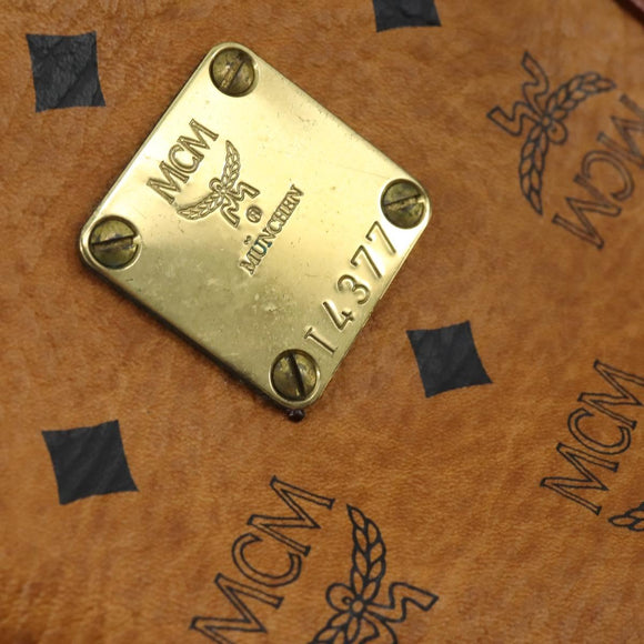 MCM Vicetos Logogram Boston Bag PVC Leather 2way Brown Gold Auth mr1923