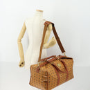 MCM Vicetos Logogram Boston Bag PVC Leather 2way Brown Gold Auth mr1923-27