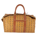 MCM Vicetos Logogram Boston Bag PVC Leather 2way Brown Gold Auth mr1923-2