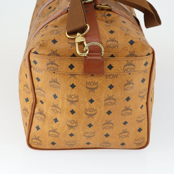 MCM Vicetos Logogram Boston Bag PVC Leather 2way Brown Gold Auth mr1923