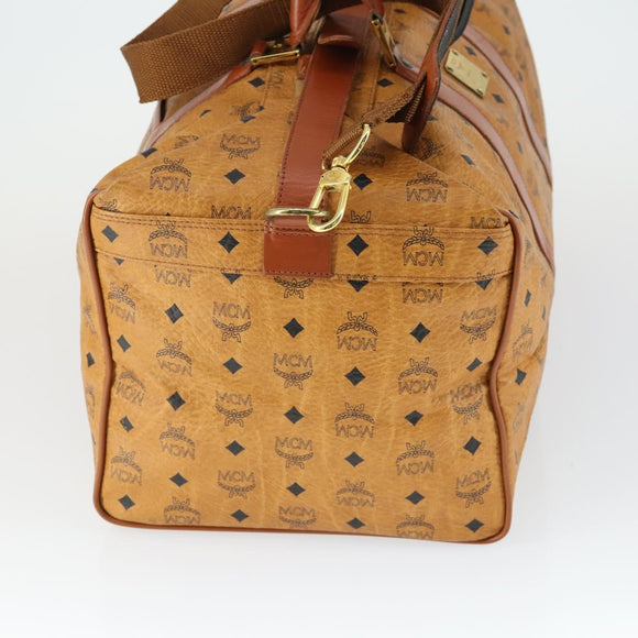 MCM Vicetos Logogram Boston Bag PVC Leather 2way Brown Gold Auth mr1923