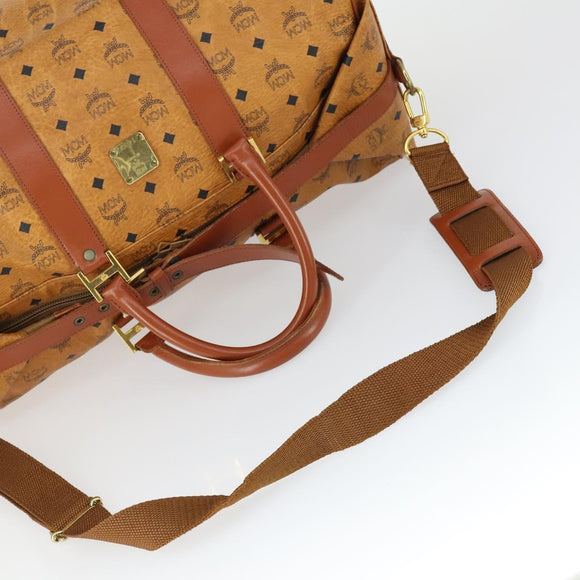 MCM Vicetos Logogram Boston Bag PVC Leather 2way Brown Gold Auth mr1923