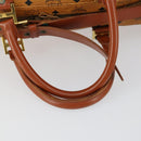 MCM Vicetos Logogram Boston Bag PVC Leather 2way Brown Gold Auth mr1923-8