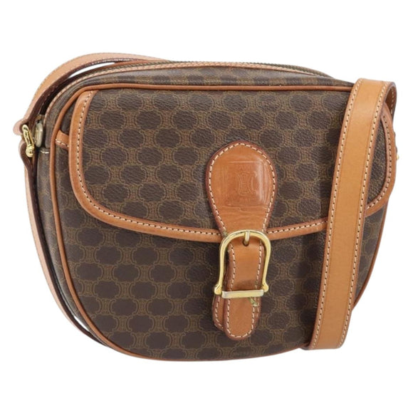 CELINE Macadam Canvas Shoulder Bag PVC Leather Brown Gold Auth mr1926