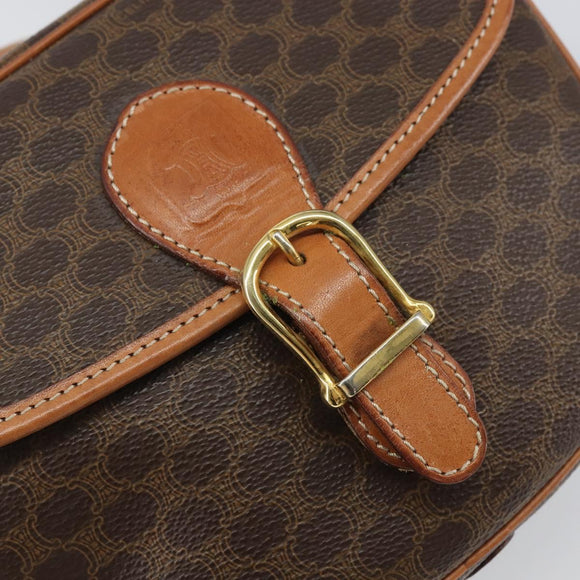 CELINE Macadam Canvas Shoulder Bag PVC Leather Brown Gold Auth mr1926