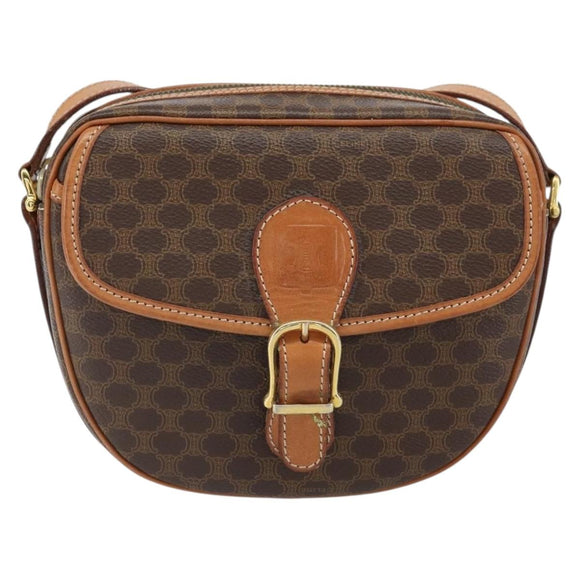 CELINE Macadam Canvas Shoulder Bag PVC Leather Brown Gold Auth mr1926