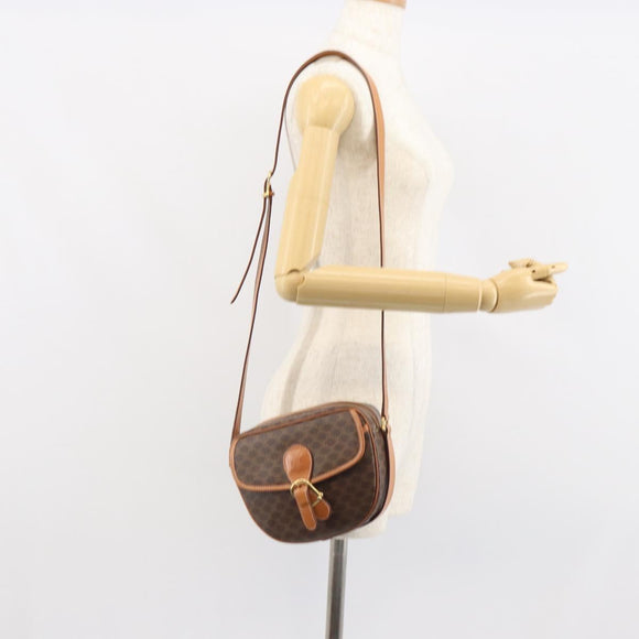 CELINE Macadam Canvas Shoulder Bag PVC Leather Brown Gold Auth mr1926