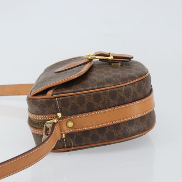 CELINE Macadam Canvas Shoulder Bag PVC Leather Brown Gold Auth mr1926