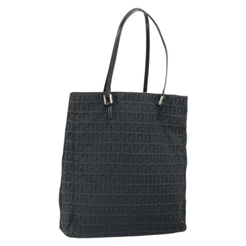FENDI Zucchino Canvas Tote Bag Black Silver Auth mr1941