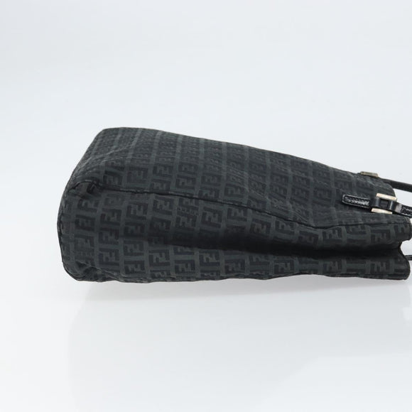 FENDI Zucchino Canvas Tote Bag Black Silver Auth mr1941