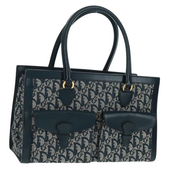 Christian Dior Trotter Canvas Hand Bag Navy Gold Auth mr1942V