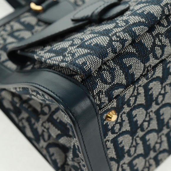 Christian Dior Trotter Canvas Hand Bag Navy Gold Auth mr1942V