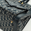 Christian Dior Trotter Canvas Hand Bag Navy Gold Auth mr1942V-11