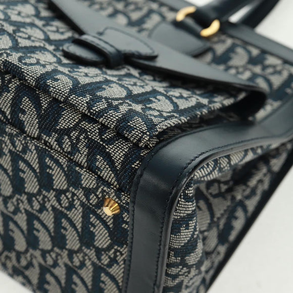Christian Dior Trotter Canvas Hand Bag Navy Gold Auth mr1942V