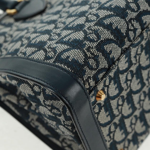 Christian Dior Trotter Canvas Hand Bag Navy Gold Auth mr1942V