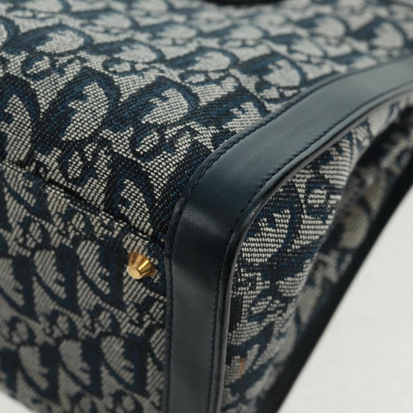 Christian Dior Trotter Canvas Hand Bag Navy Gold Auth mr1942V