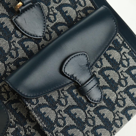 Christian Dior Trotter Canvas Hand Bag Navy Gold Auth mr1942V